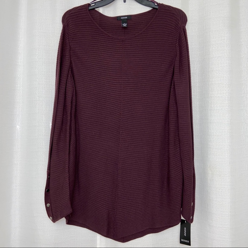 ALFANI Ribbed Snap-Detail Sweater - Picture 2 of 4